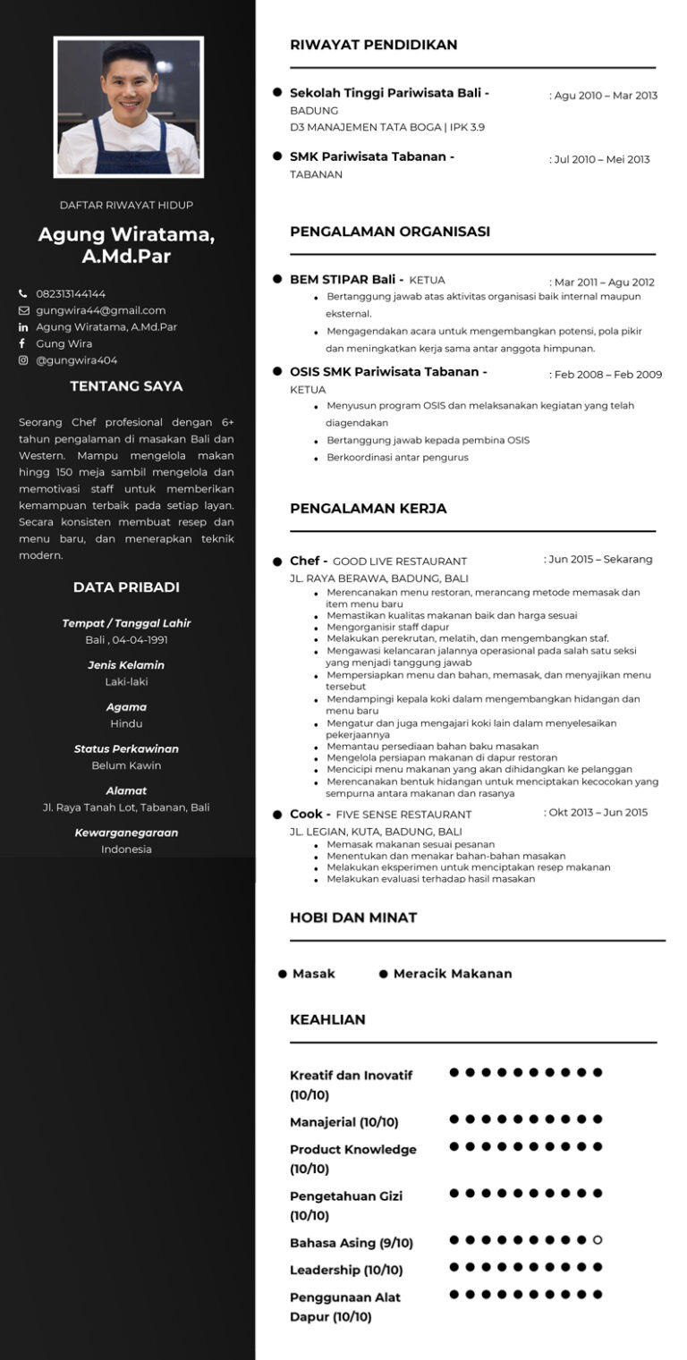 Contoh Cv Chef Dan Tips Membuatnya Blog Bikincv