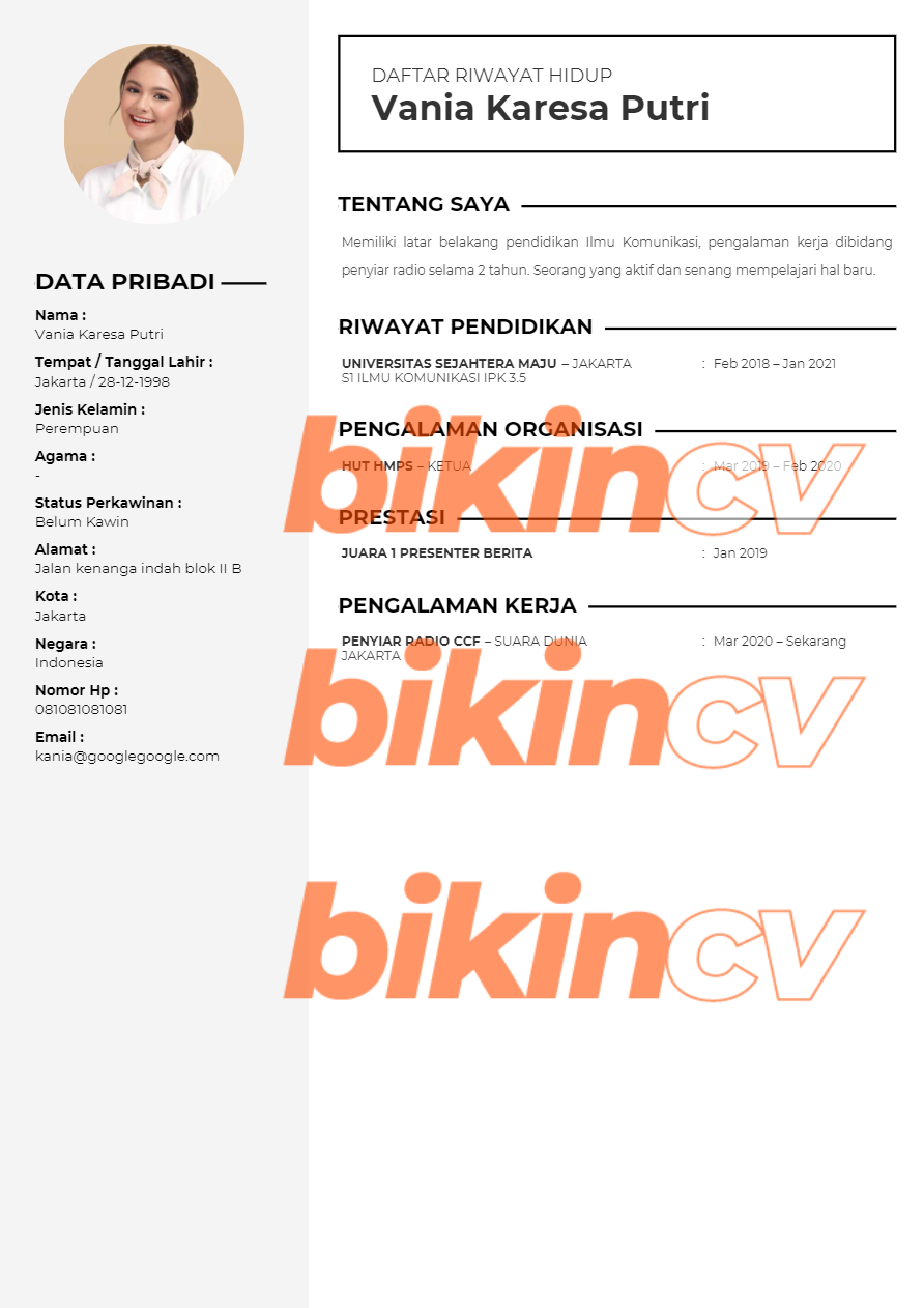 Contoh Cv Penyiar Radio Dan Cara Membuatnya Blog Bikincv