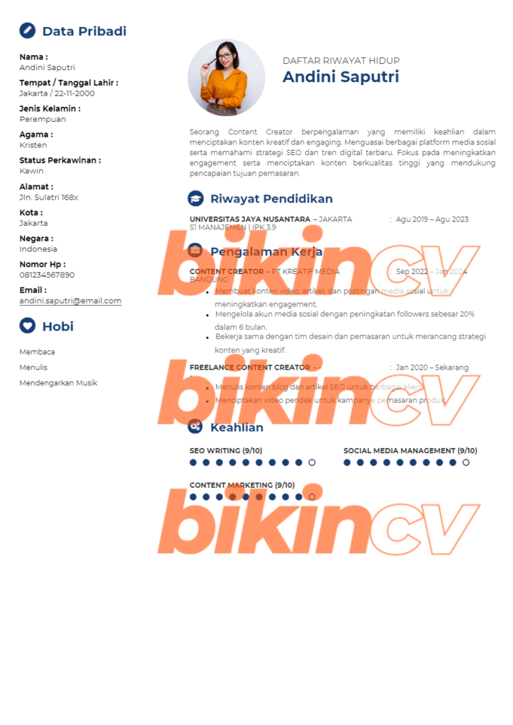 Contoh Template CV Content Creator