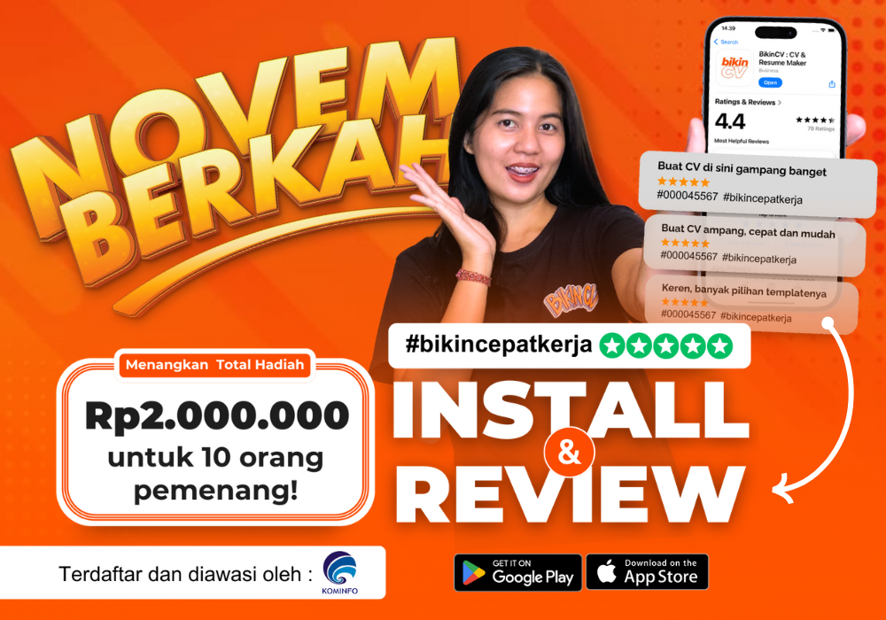 Install & Review Aplikasi BikinCV di Play Store atau App Store, Hadiah Sampai 2 Juta Rupiah!